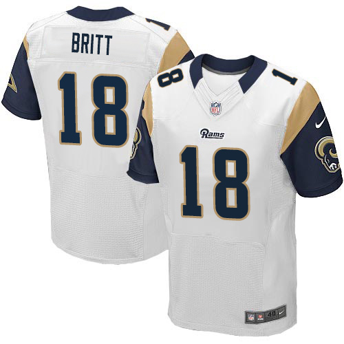 Men's Elite Kenny Britt Nike Jersey White Road - #18 NFL Los Angeles Rams